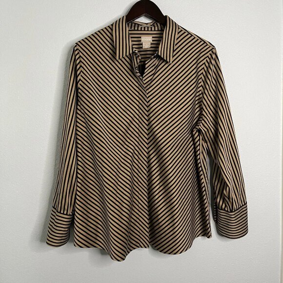 NWOT Chico’s Women’s No Iron Golden Stripe Sateen Shirt Size XL - Picture 5 of 13